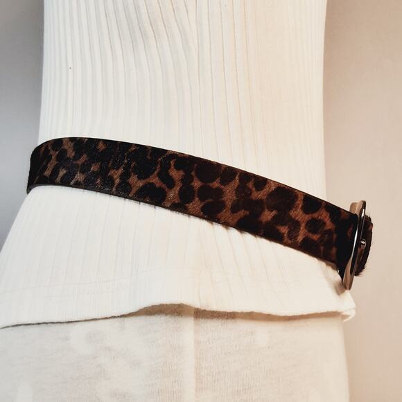 Nine West Hairy Cow Hide Animal Print Belt Medium Waist Black Brown Gray - Picture 4 of 13